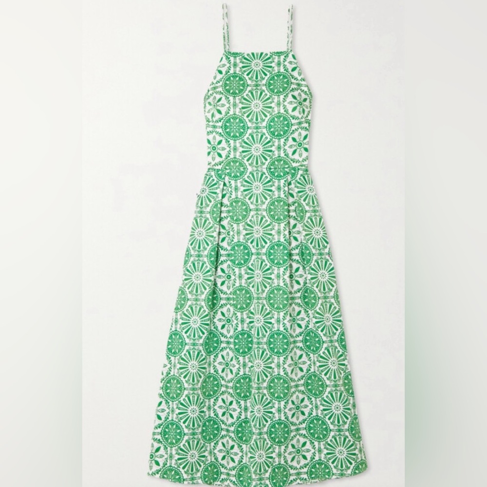 Borgo de Nor Goreti Tie-back Floral-print Cotton-poplin Midi Dress - Green